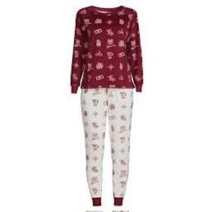 Harry Potter Women’s Size XL Pajama Set Red White Allover Print Velour 2 Piece